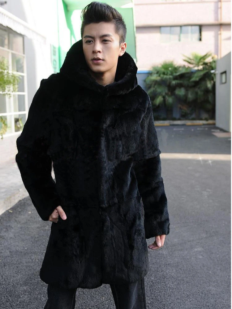 

Men Hooded Faux Fur Coat Winter Thick Warm Long Sleeve Slim Windbreaker Single Breasted Luxury Brand Men Clothing Fur Coats