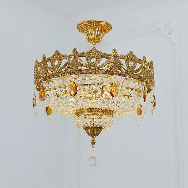 

French ceiling lamp, crystal lamp, warm and romantic bedroom dining room lamp, retro and atmospheric villa living room lamp
