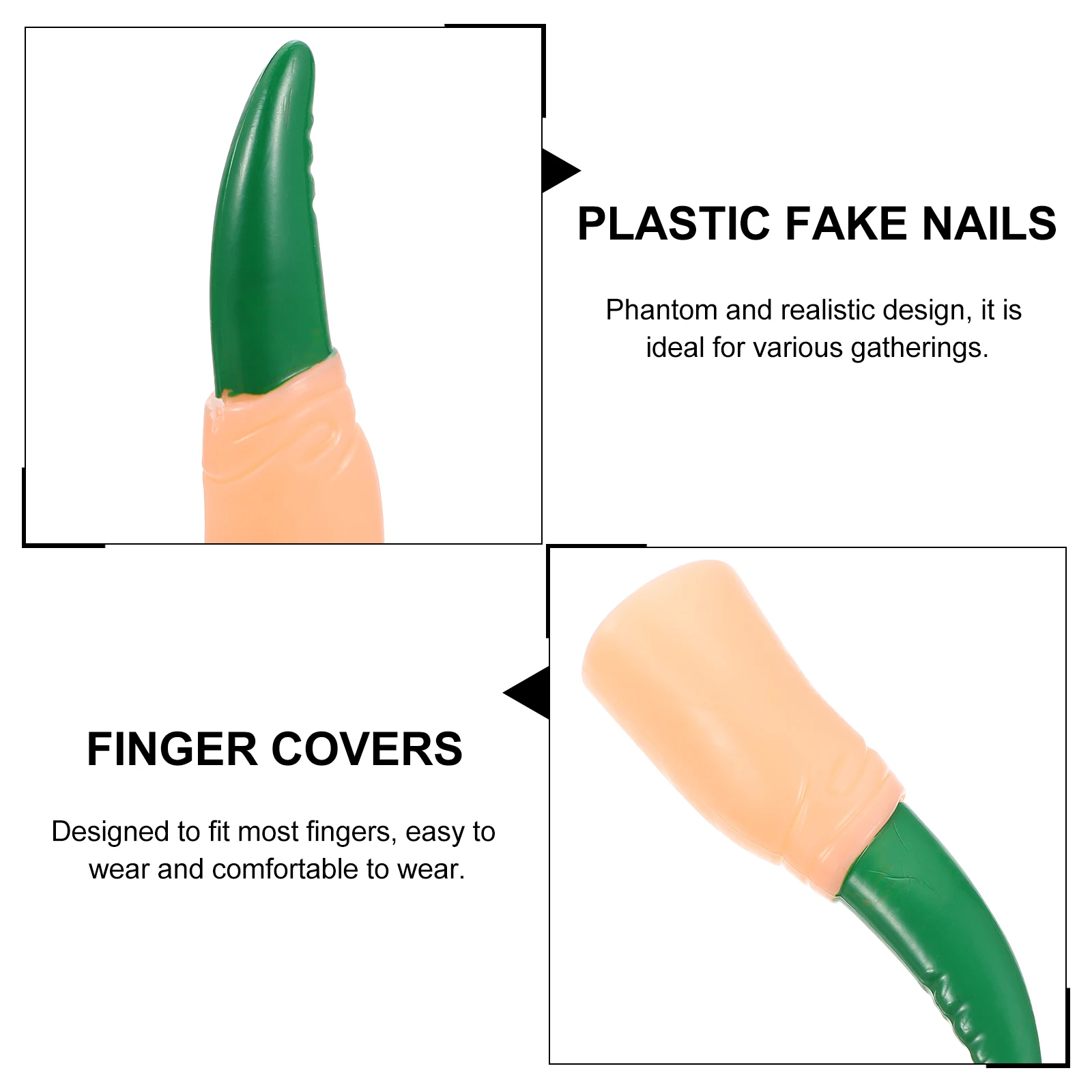 Dedos de bruxa para crianças, adereços de unhas falsas, unhas delicadas e requintadas de plástico para Halloween