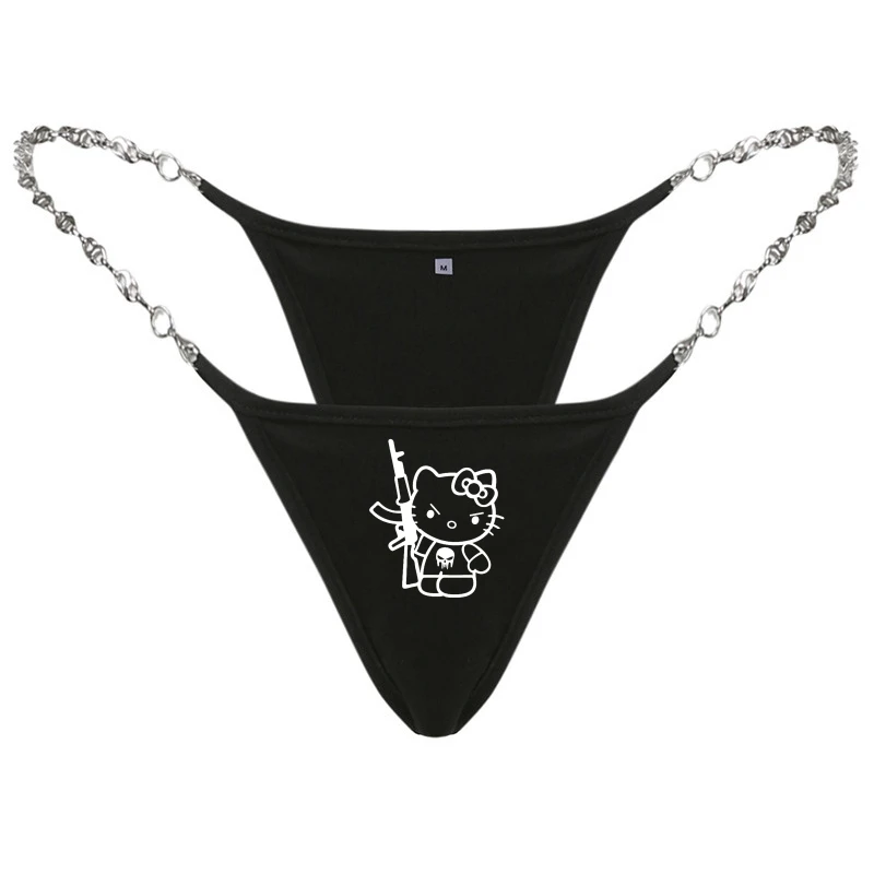 Anime Hello Kitty Fashion Women's Chain T-pants Sexy Underwear Cartoon Kawaii Princess Ladies Metal Thong Shorts Briefs Gifts