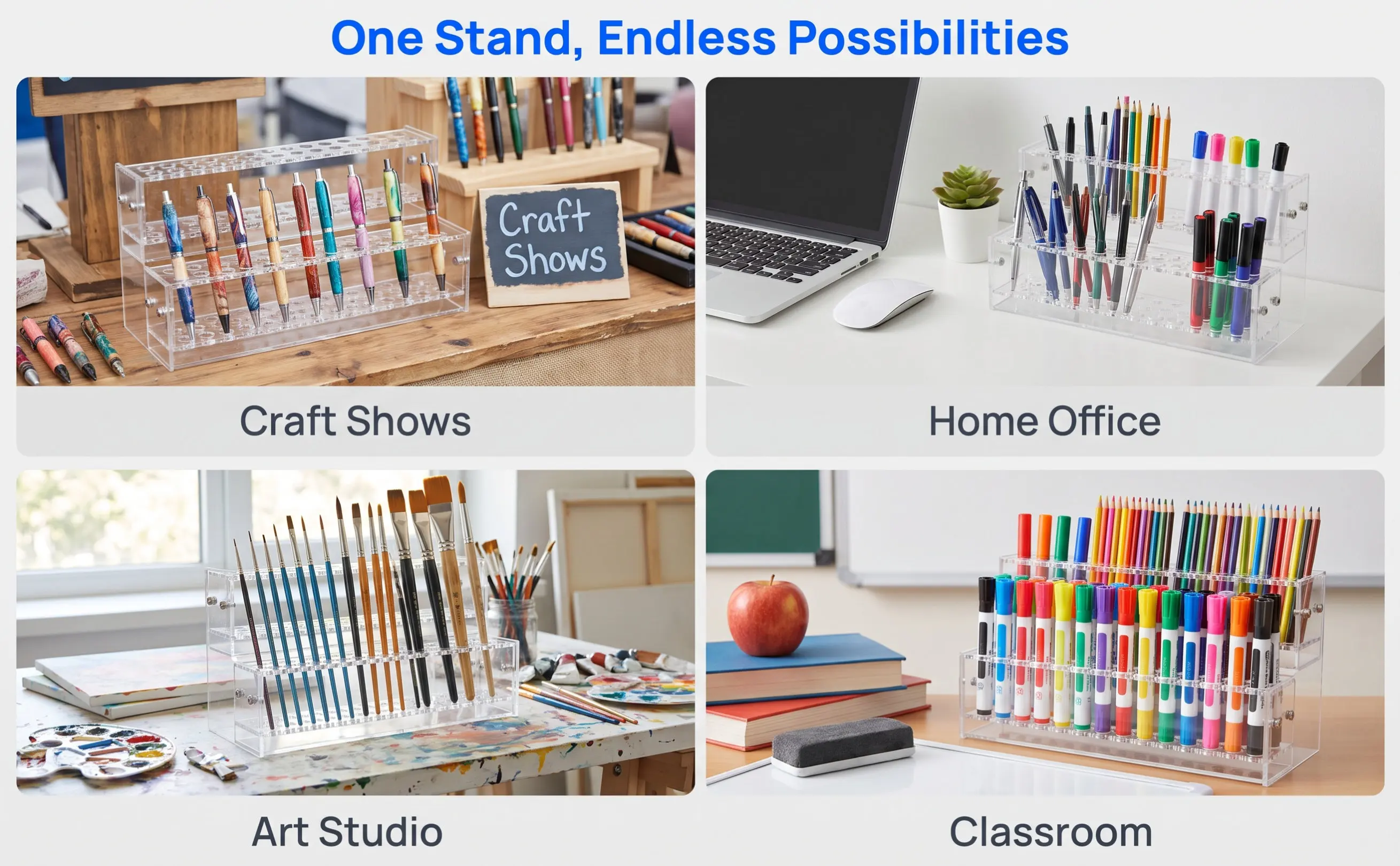 Ballpoint Pen Holder Clear Pencil Counter Display Rack Pens Stand Acrylic Holders for with Slots
