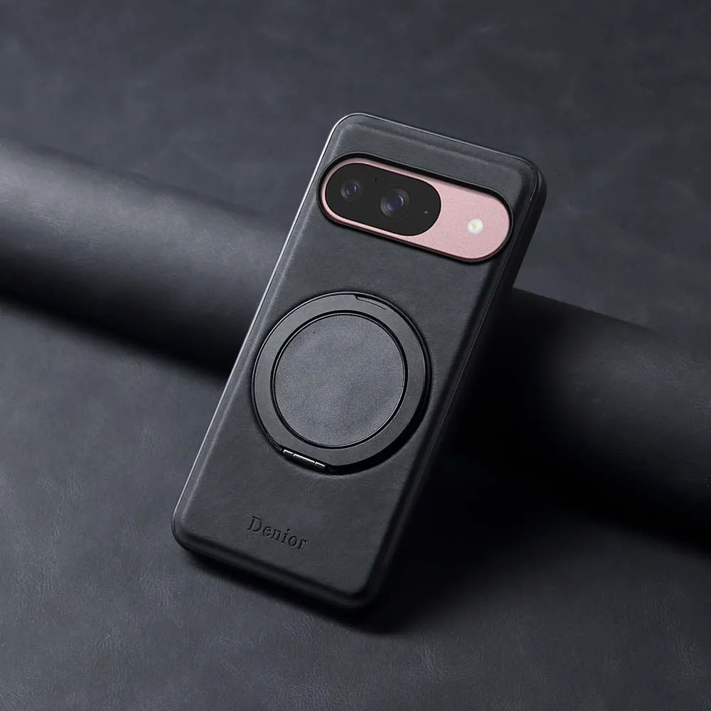 pour Magsafe RetroLeather Rotate Ring Stand Holder Case pour Google Pixel Pro XL Couverture Arrière de Protection contre les Chocs Magnétique, Coque de Protection 8A 7A