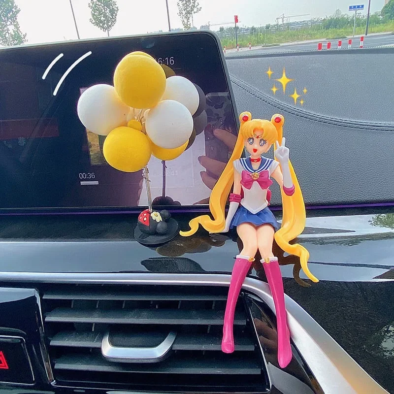 Sailor Moon Cartoon Kawaii Car Ornament Interior Cute Creative Car Center Console Water Ice Moon Figure Decoration Car Supplies