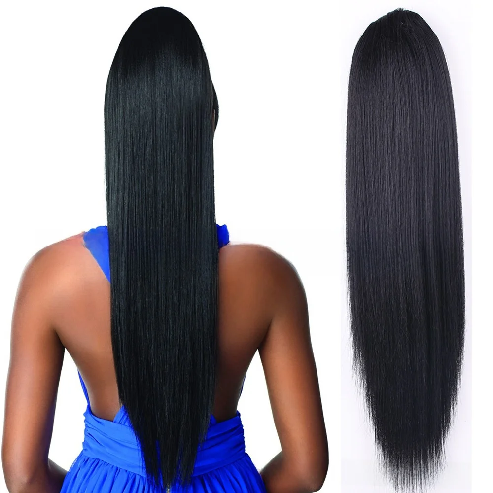 

Женский длинный прямой парик из волокна, наращивание волос с хвостом через плечо, термо-шелковые волосы, искусственный хвост, наращивание волос