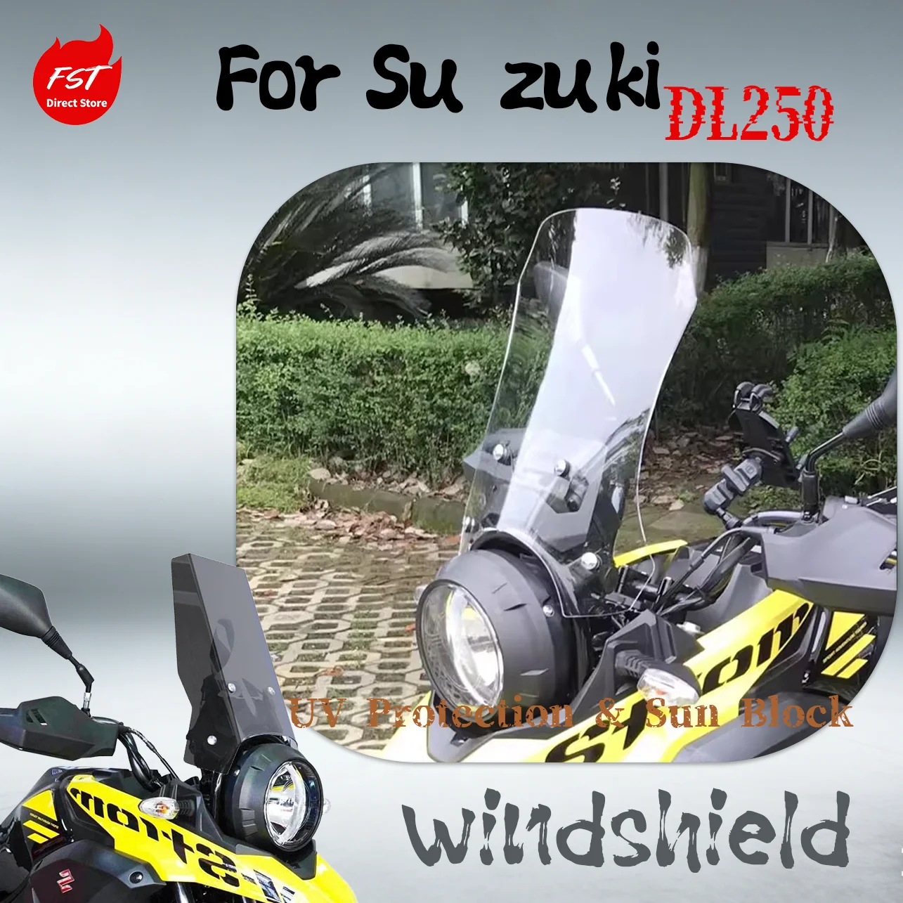 

Wider Tall Windshield Wind Deflector for Suzuki DL250 Shatterproof Anti-Scratch Front Wind Screen Accessory