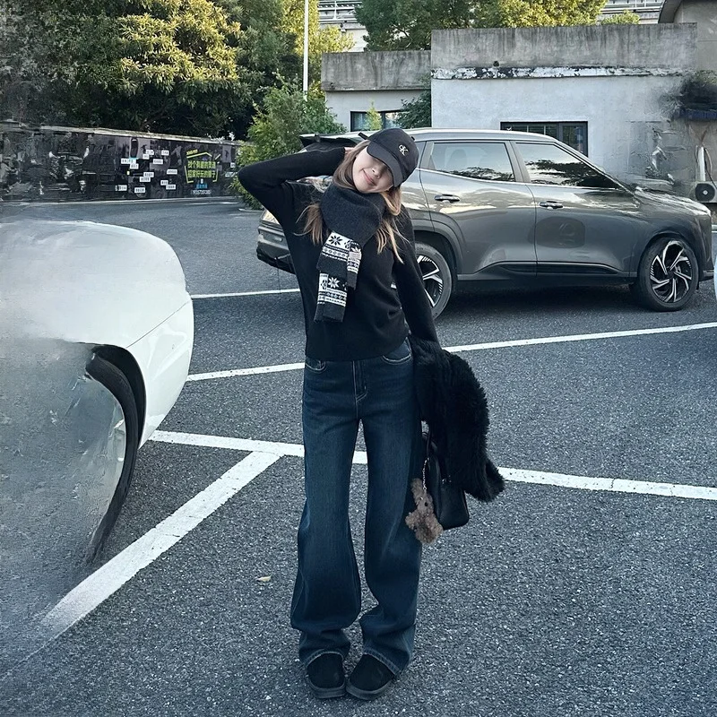 

Высококачественные черные золотисто-синие джинсы, женские облегающие четырехмерные эластичные ферментные джинсы с внутренним покрытием, золотые повседневные вязаные джинсы