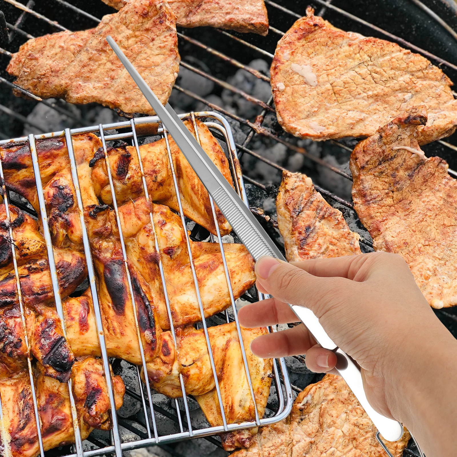

Stainless Steel Tweezer Kitchen Food Tongs Restaurant Bbq Tool Reusable Metal Grip For Cooking Picking Roasting
