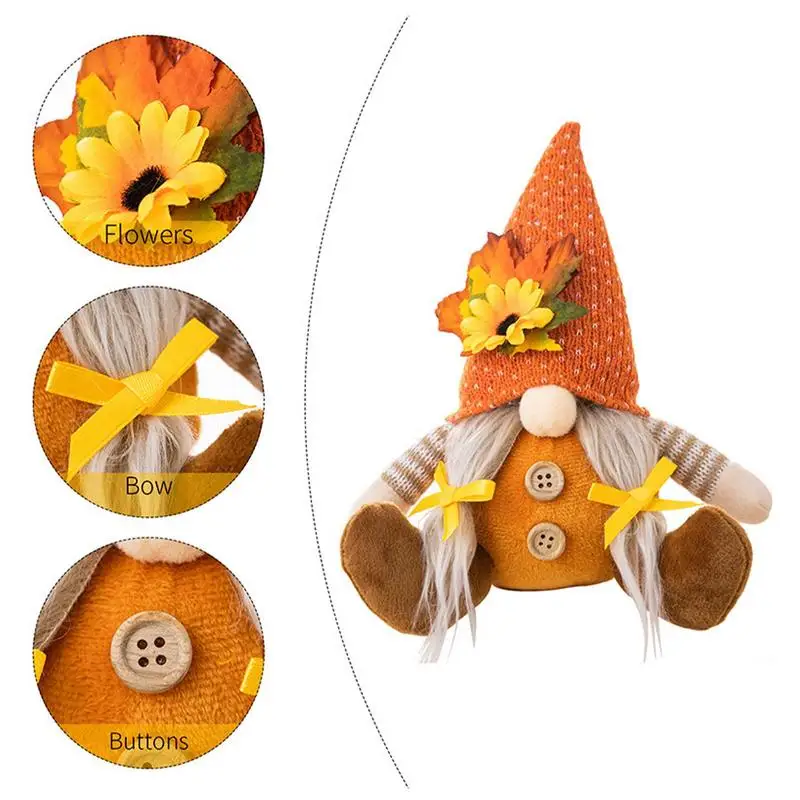 Decoração de gnomos de ação de graças, boneca de gnome de girassol, decoração de outono, anão com folha de bordo, pelúcia, ornamentos de gnomos suecos para o outono