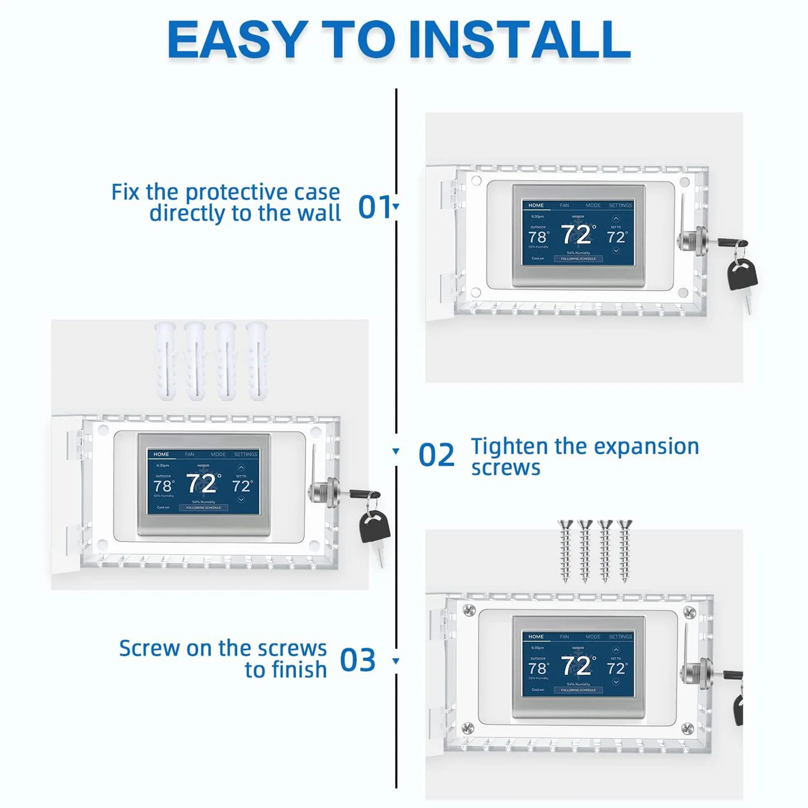 Clear Box Guard Thermostat Lock Box Large Universal Home Locking Thermostat Guard Clear Cover with Key for Thermostat On Wall