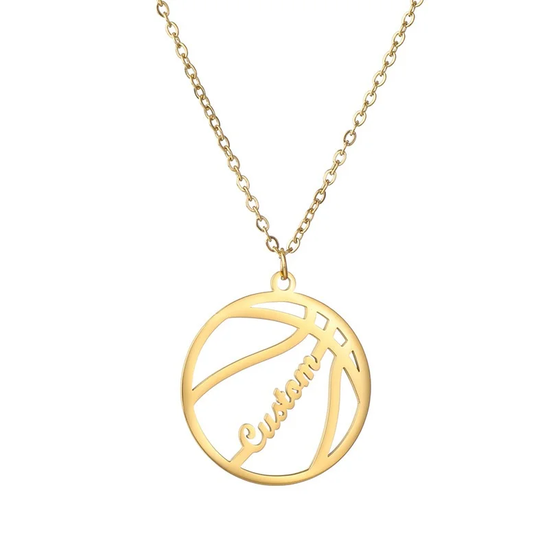 Lateefah DIY popular jewelry cut stainless steel basketball creative name pendant necklace