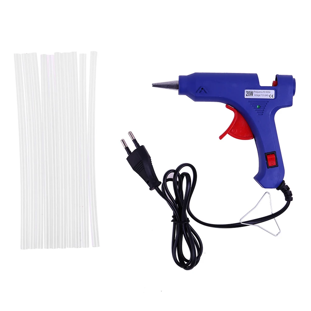 10Pcs Glue Sticks + High Temp Heater Melt Hot Glue Machine 20W Home Diy Repair Tool European Regulation