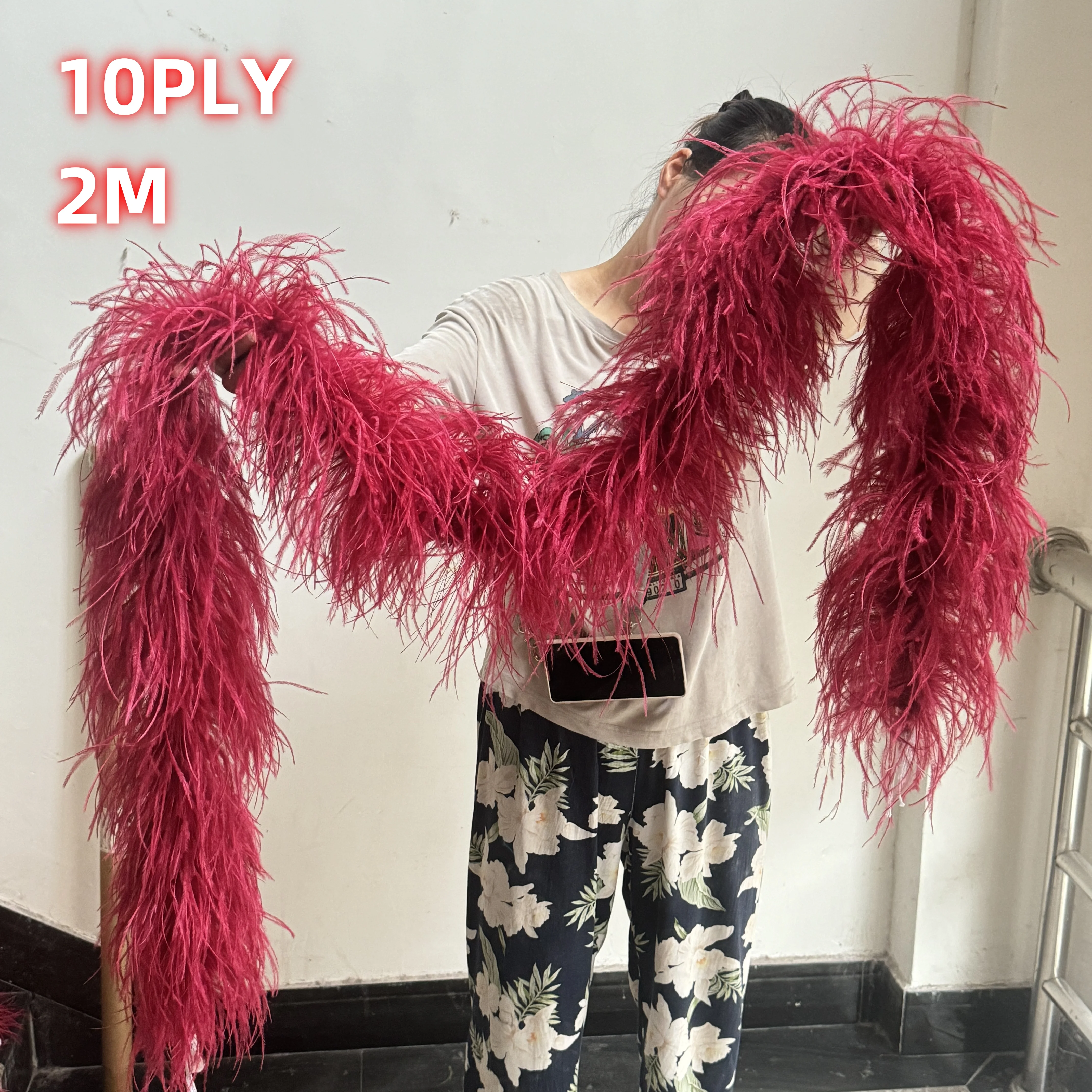 2 4 6 8 10 Ply Boa Natural Ostrich feathers Shawl boas for Wedding Party Clothing DIY Sewing Plume Scarf 2 Meters Length