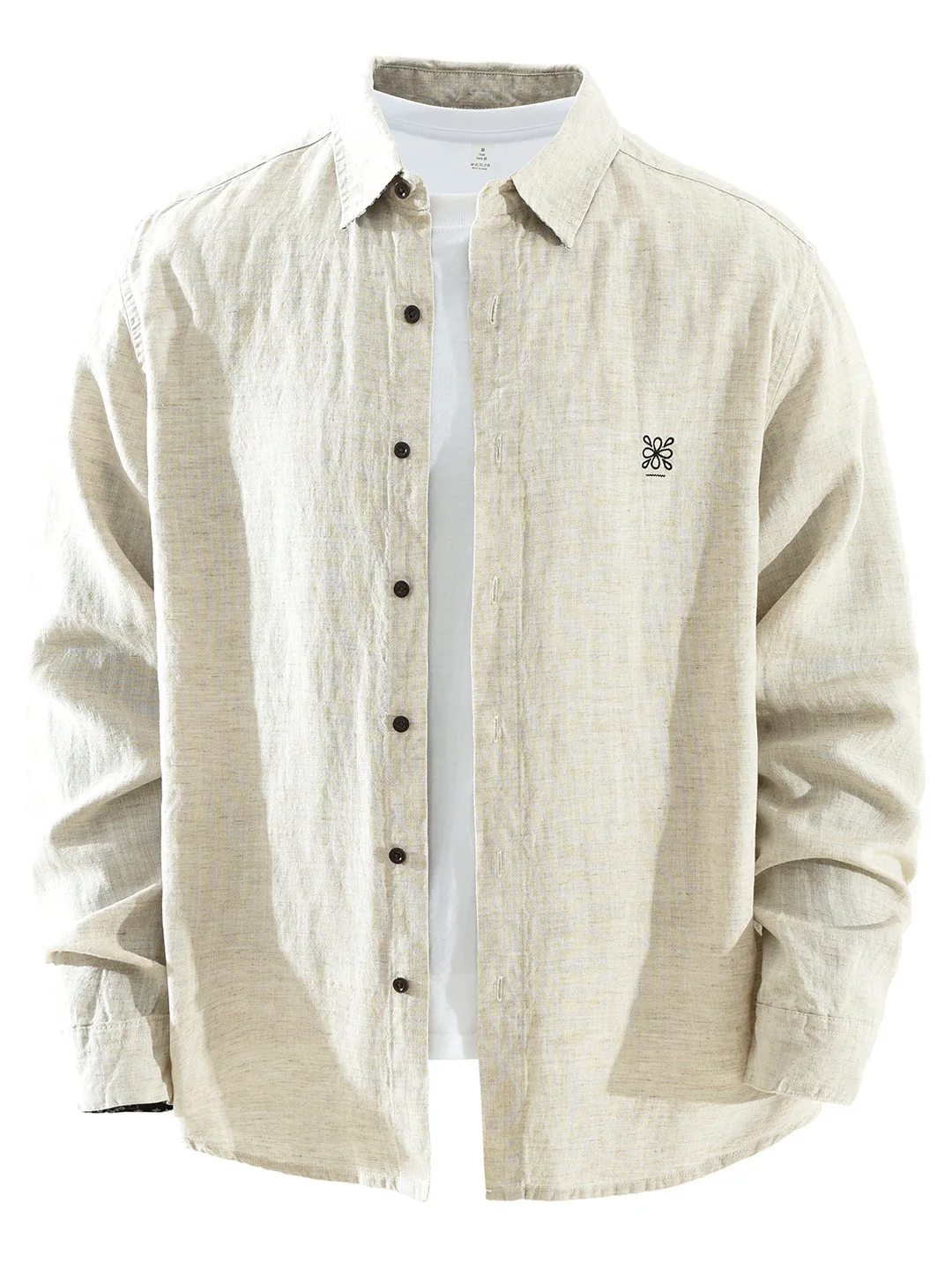 

Мужская повседневная рубашка с вышивкой, длинным рукавом, дышащая, легкая, из льна, хлопка и лиоцелла Lenzing, с отложным воротником