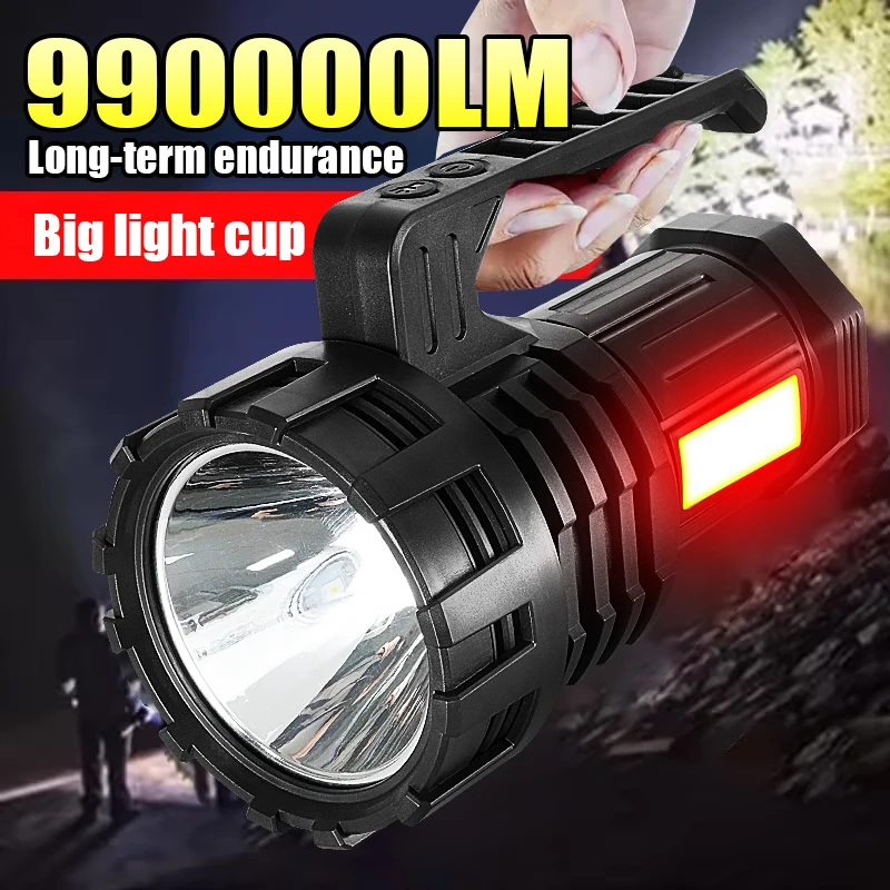 

High Power Flashlight 990000LM Ultra Powerful Rechargeable Led Flashlights Long Range Portable Torch Searchlight COB Side Light