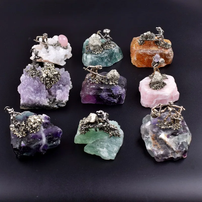

5pcs Natural Crystal Cluster Ore Miner Figurine Oranment Energy Amethyst Citrine Raw Stone Decoration Home Miniature Collection