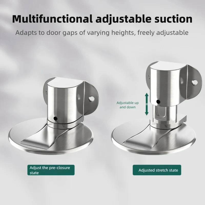 Anti-Collision Adjustable Door Stop: Punch-Free Stainless Steel Strong Magnetic Invisible Bathroom Floor Stopper