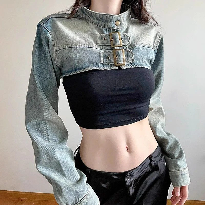 

Y2K Aesthetic Sexy Denim Jackets Women Vintage Fashion Harajuku Crop Tops Japanese Streetwear Chic Female Outerwear Preppy New