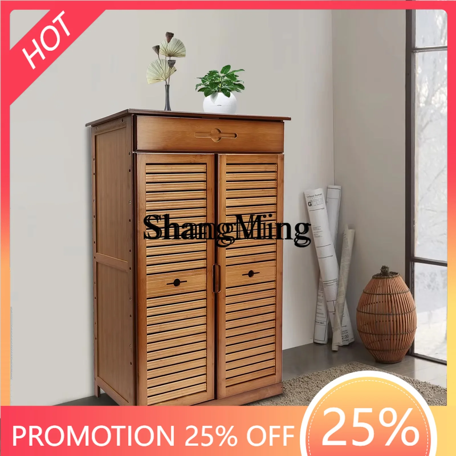 ZYY Premium Exquisite Bamboo Locker Vintage Brown Shoe Rack for