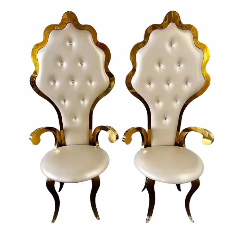 كرسي زفاف أجنبي مطلي بالذهب من الفولاذ المقاوم للصدأ، كرسي رئيسي للولائم بمقعد كريستالي خارجي