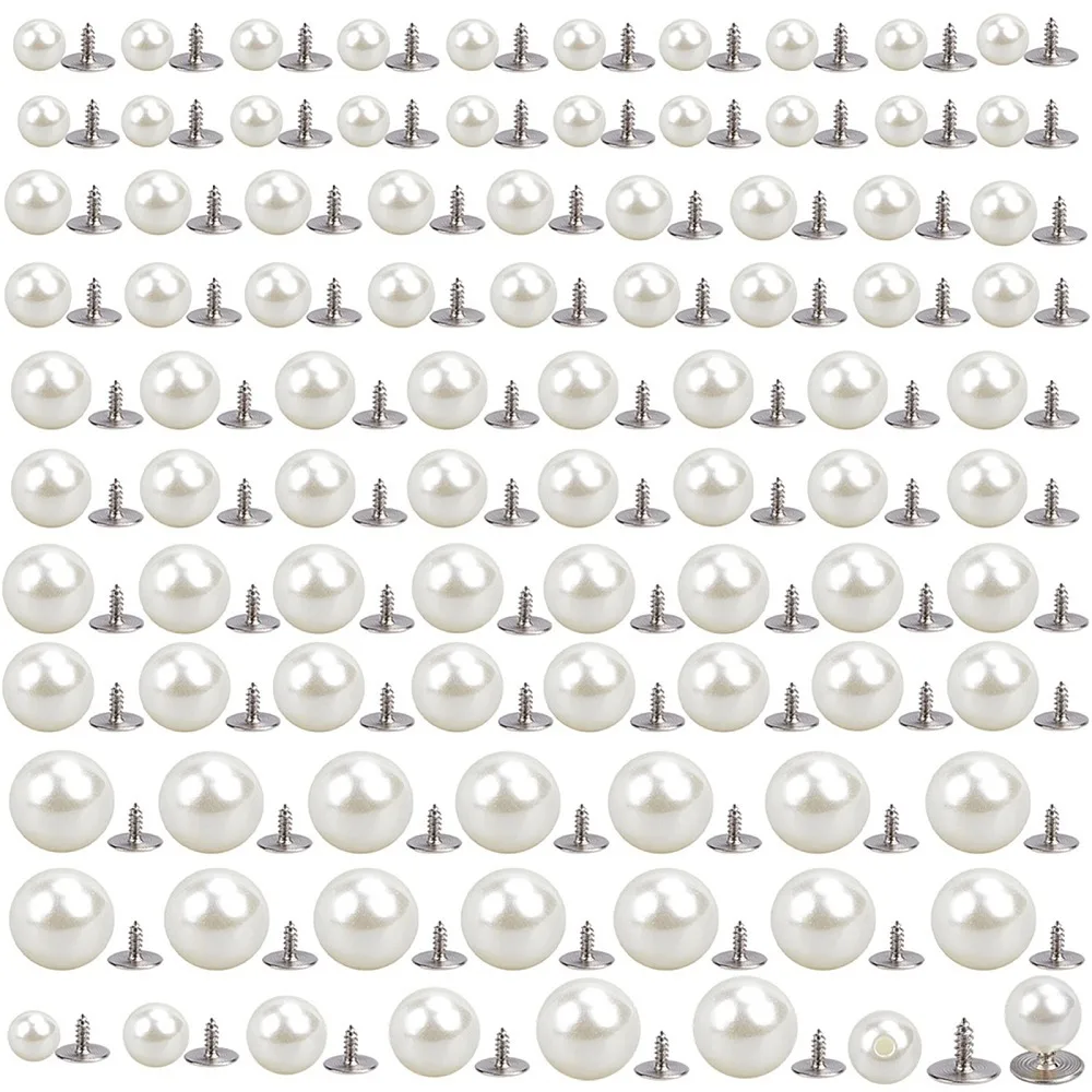 

100Pcs 5 Styles Iron Screws with Plastic Imitation Pearl Beads Round Platinum 8~15.5mm Hole: 1.5~1.6mm 20pcs/style