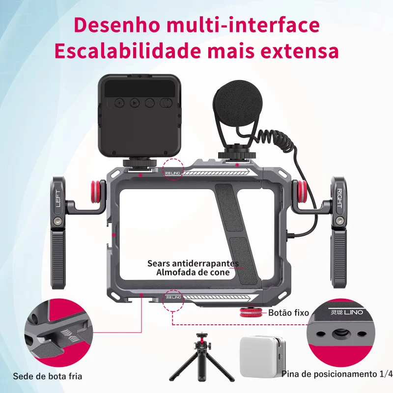 Universal Smartphone Cage Protective Rig with Side Handgrip for iPhone 16 15 14 13 12Pro Max Samsung Xiaomi OPPO Video Recording
