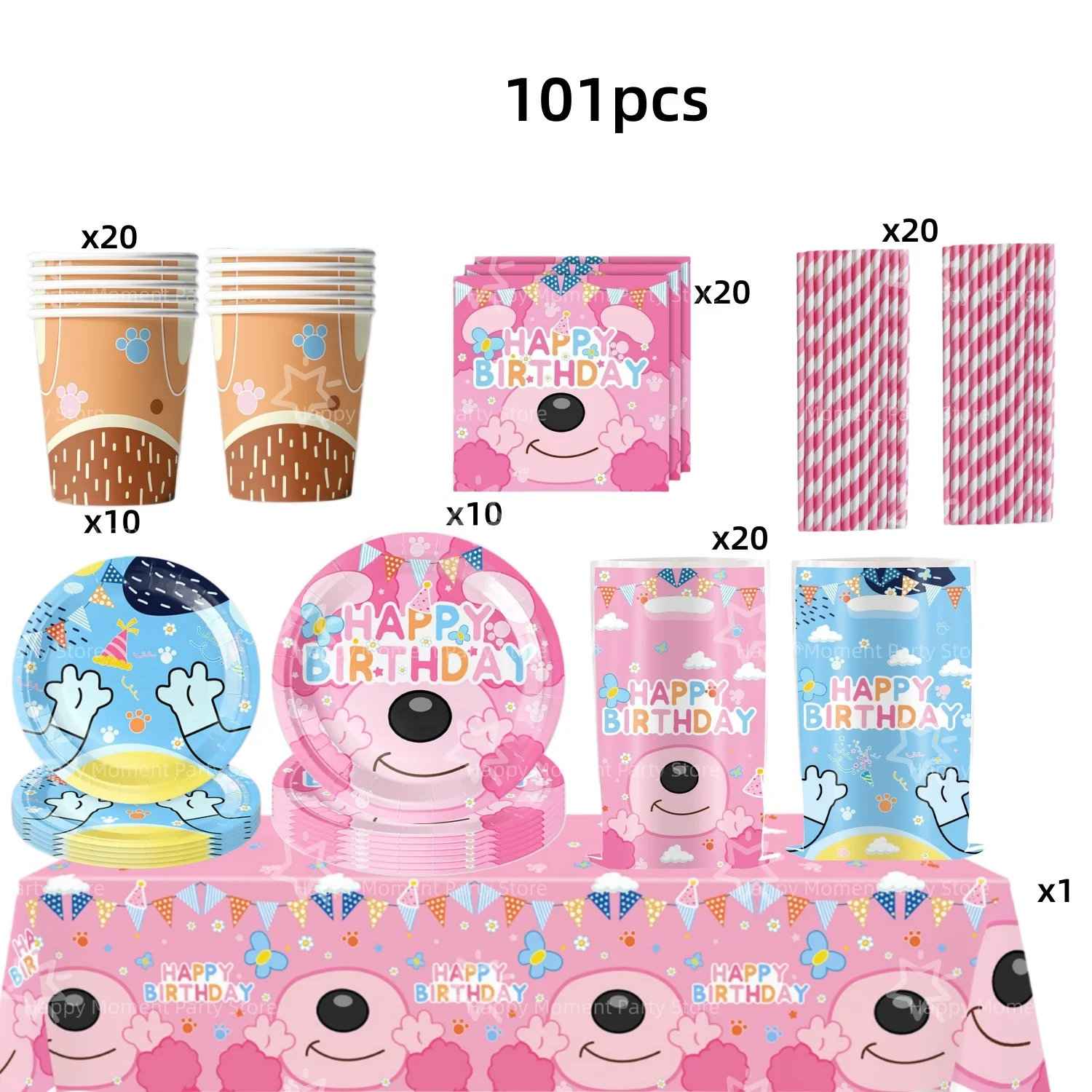 Cartoon Blauwe Hond Bingo Verjaardagsdecoratieset Hondentafelkleed Beker Bord Servet Cadeautasjes Babyshower Kinderfeestje Favorieten Benodigdheden