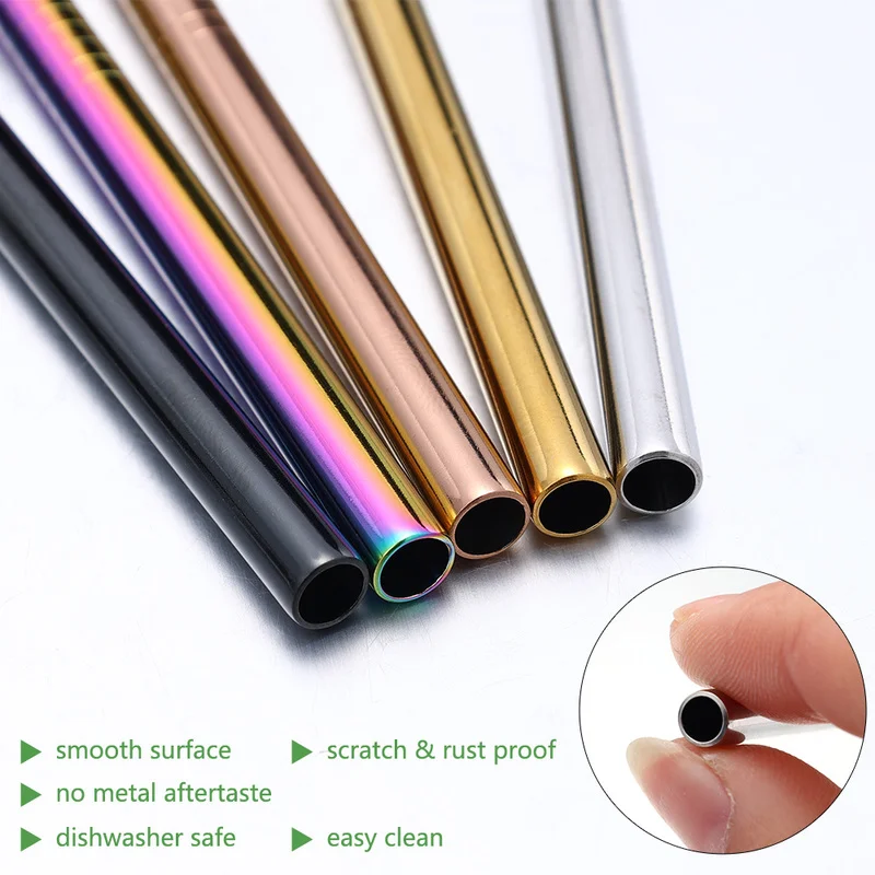 Colorful Stainless Steel Straws Straight/Elbow Pipe Reusable Drinking Straw Straws with Cleaner Brush Set Party Bar Accessories