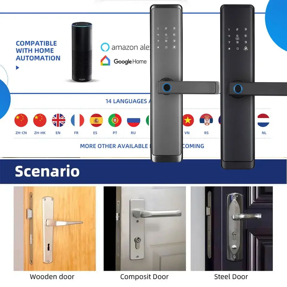 Imagem -03 - Ouro Cinza 6068 7068 Mortise Porta Frontal Tuya Wifi Ttlock 6072 6085 Cartão de Impressão Digital Keyless Digital Eletrônico Fechadura da Porta Inteligente