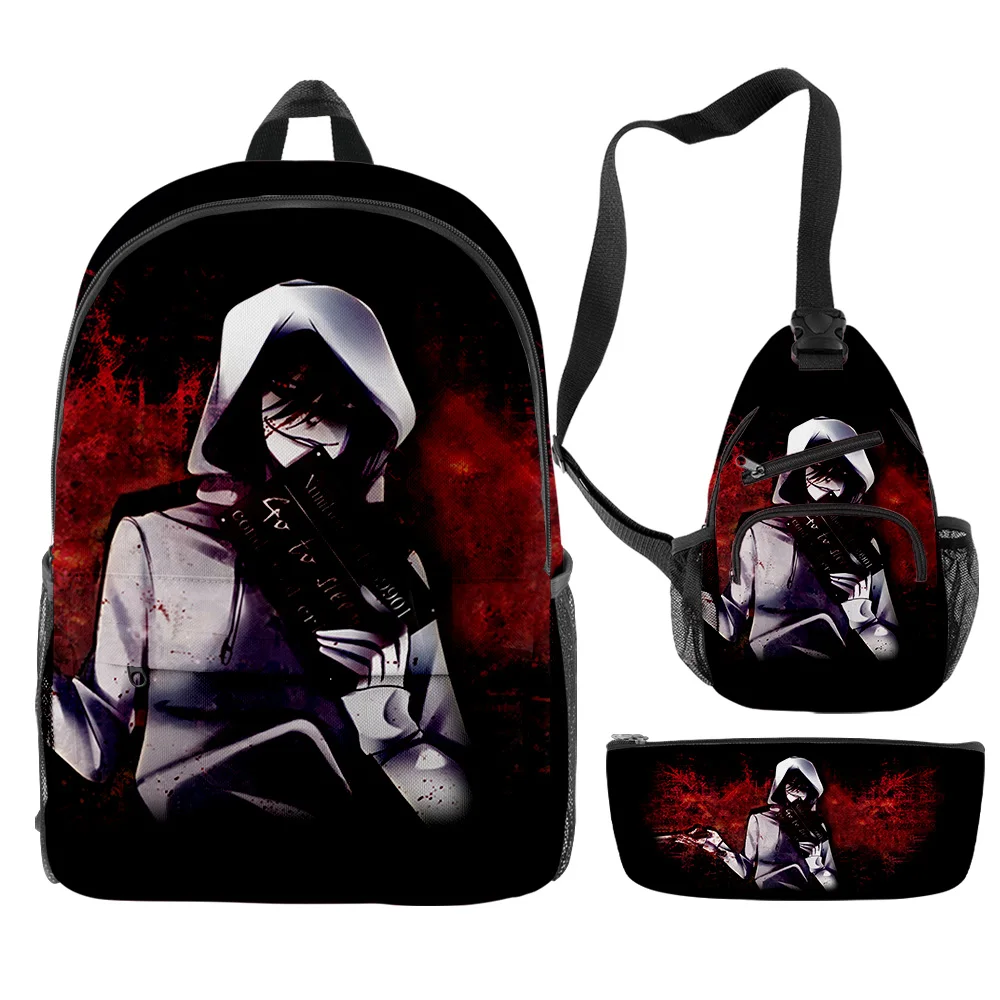 Hip Hop Youthful Jeff the Killer Creepypasta 3pcs/Set Backpack 3D Print Bookbag Laptop Daypack Backpacks Chest Bags Pencil Case