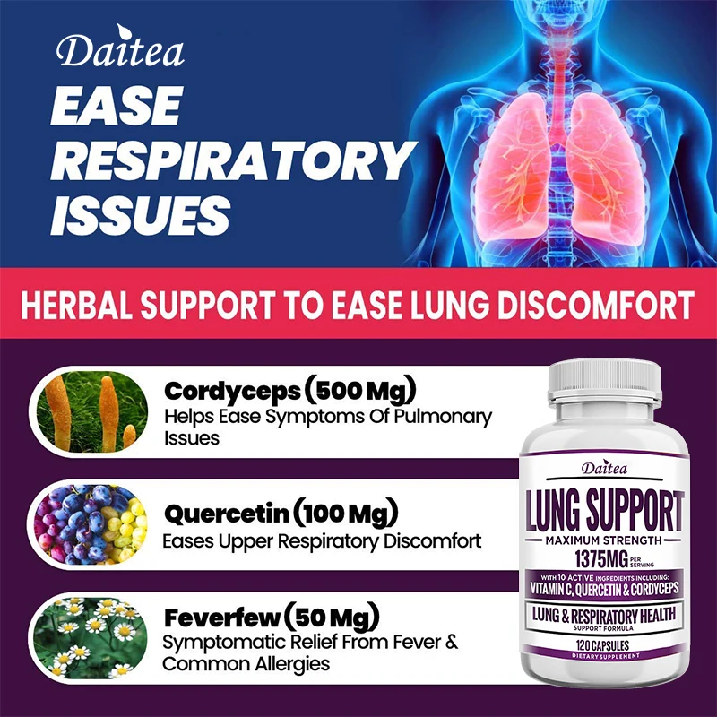 Lung Support Supplement, Lung Cleansing and Detoxification Formula for Bronchial and Respiratory System, Non-GMO