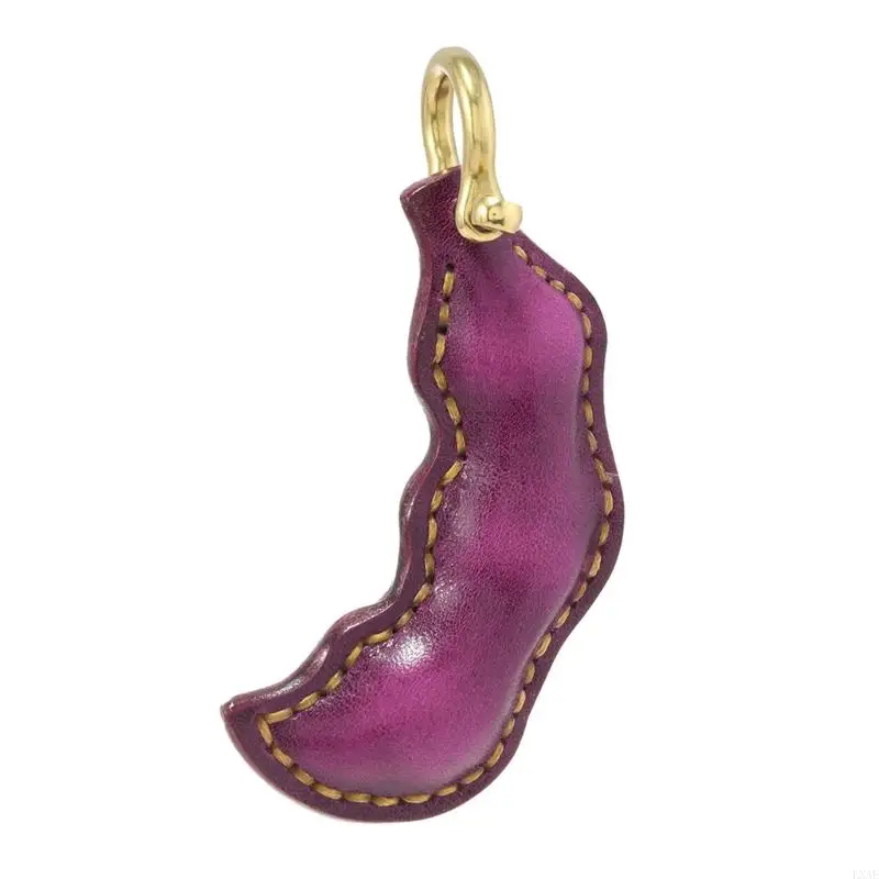 Leather Keychain with Stitched Pea Handmade Look and Metal Ring for Everyday Carry and Organization
