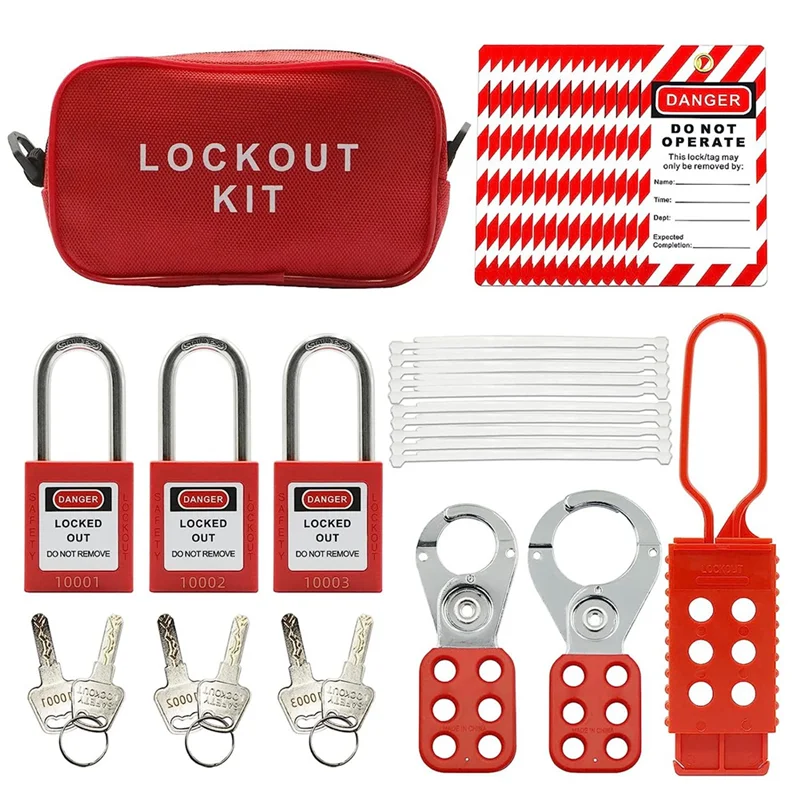 Y31A Lockout Tagout Kit -Lockout Tagout Tag, Nylon Tie, Nylon Storage Bag, RedSafety Padlock, Lockout Tagout Locks (Red Kit)