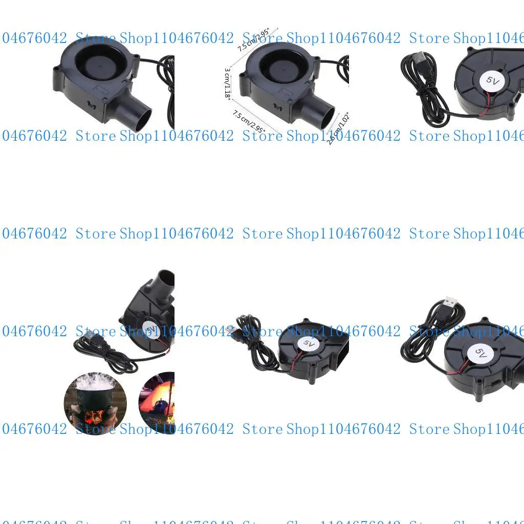 New 7530 5V USB Powered Fan with One Speed Controller- Compact and Quiet Blower for Barbecue and Camping