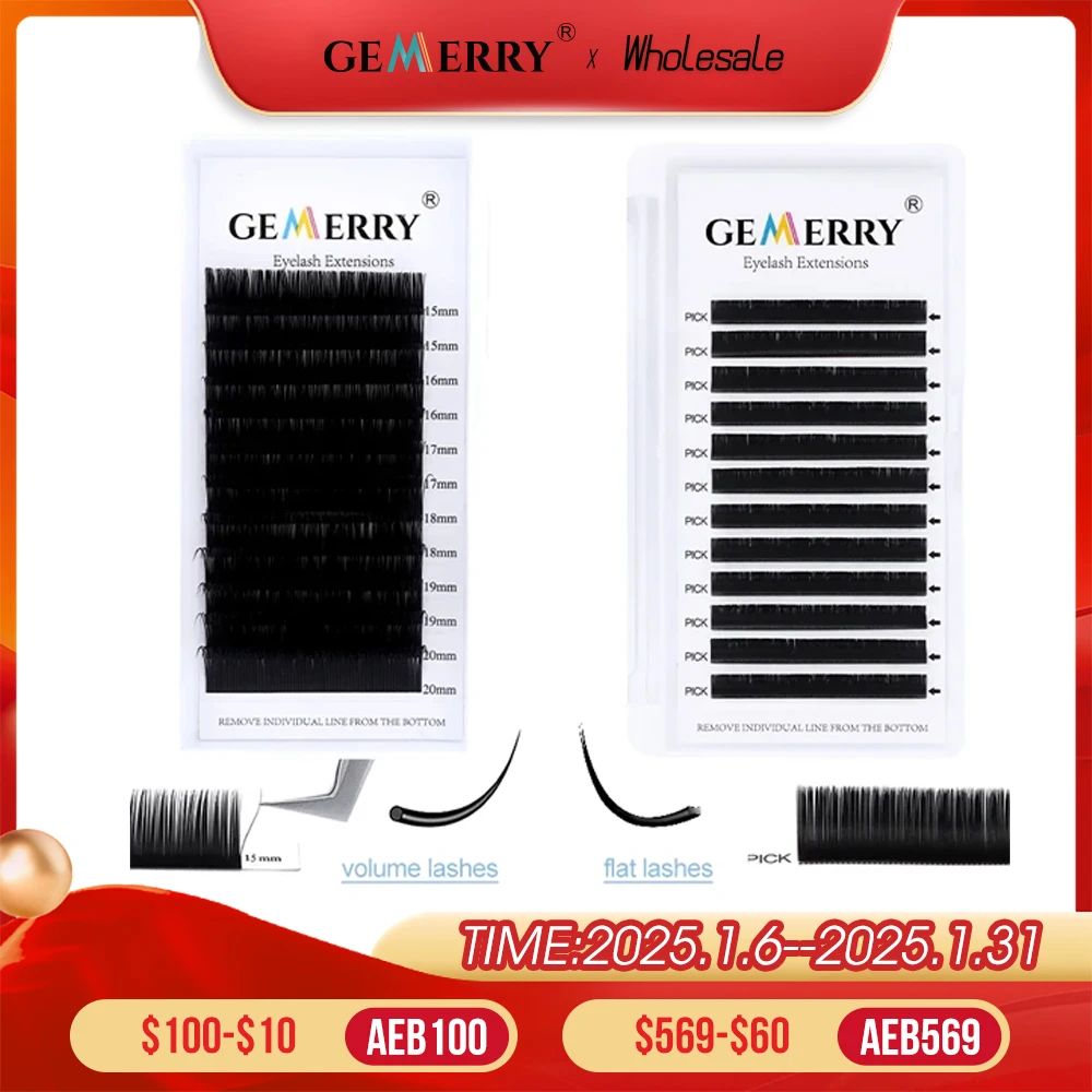 Gemerry Individual Eyelashes For Extension Cat Eyelash Classic Round Lash Faux Mink Handmade Ellipes Flat Lashes Makeup Supplies