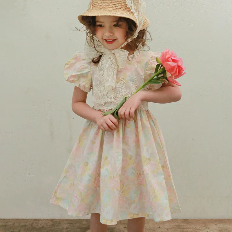 Vestido de verano para niña pequeña, moda coreana con flores, fresa y arena, 2024