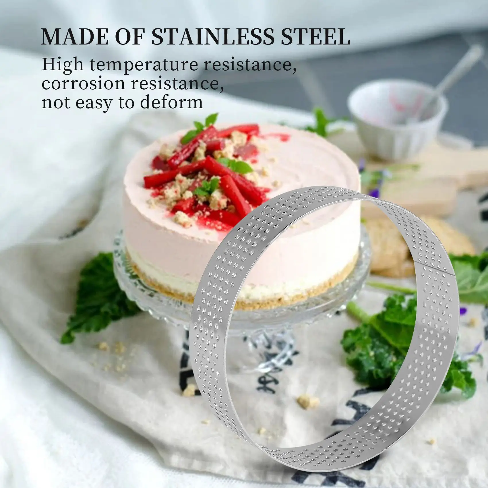 6 Pack Stainless Steel Tart Rings, Heat-Resistant Perforated Cake Mousse Ring,Cake Ring Mold,Round Cake Baking Tools