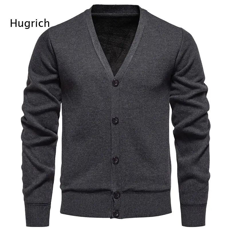 Mens Fleece Lined V Neck Knit Cardigan Single Breasted Buttons Long Sleeve Warm Winter Knitted Outer Coat