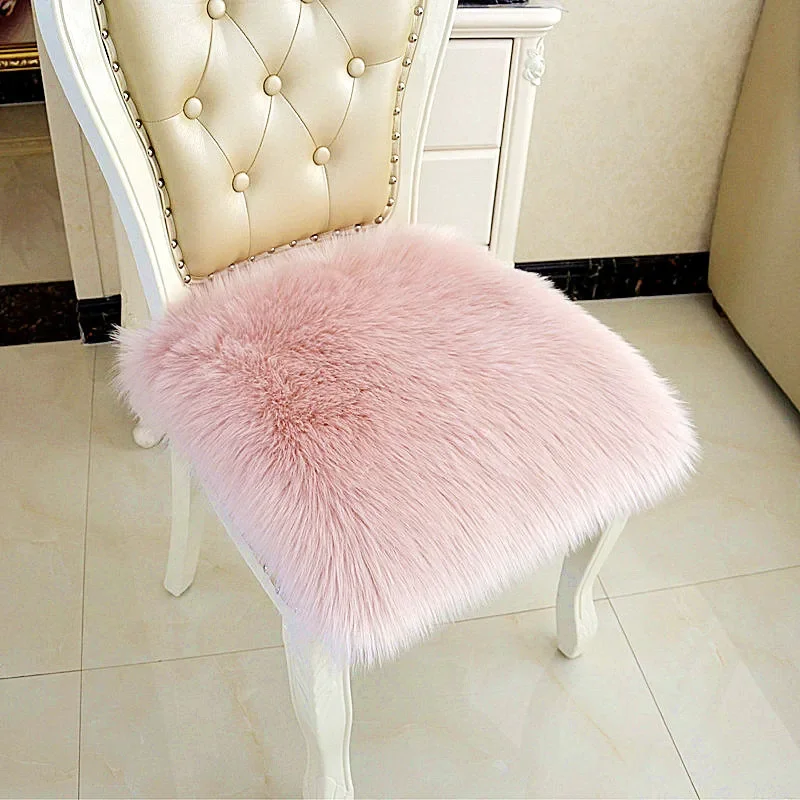 Hot Sale Faux Sheepskin Chair Cover Warm Hairy Wool Carpet Seat Pad Long Skin Fur Plain  Washable Fluffy Area Rugs Chairs Covers