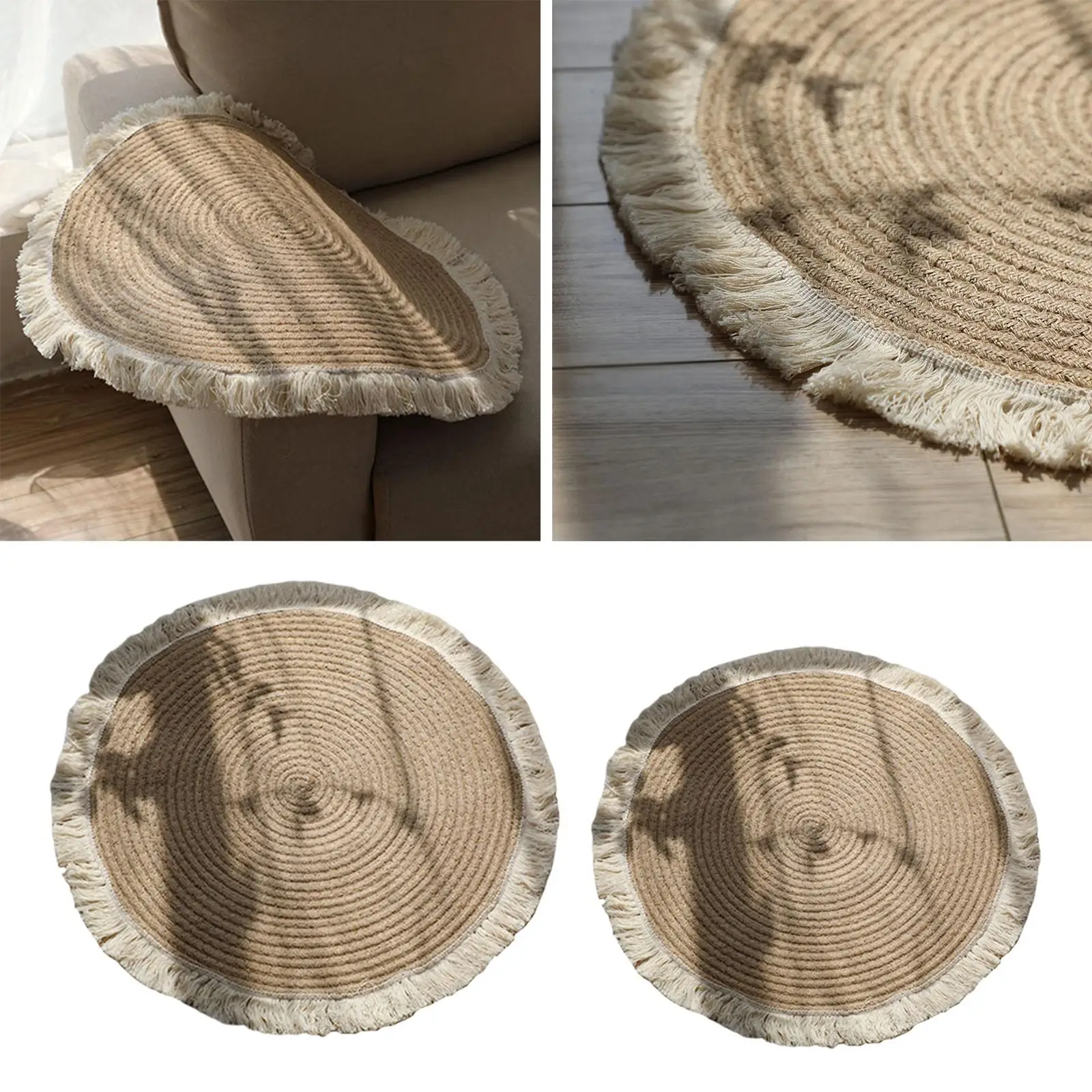 Soft Natural Jute Round Area Rug Tassel Home Decor for Kids Room Floor Mat