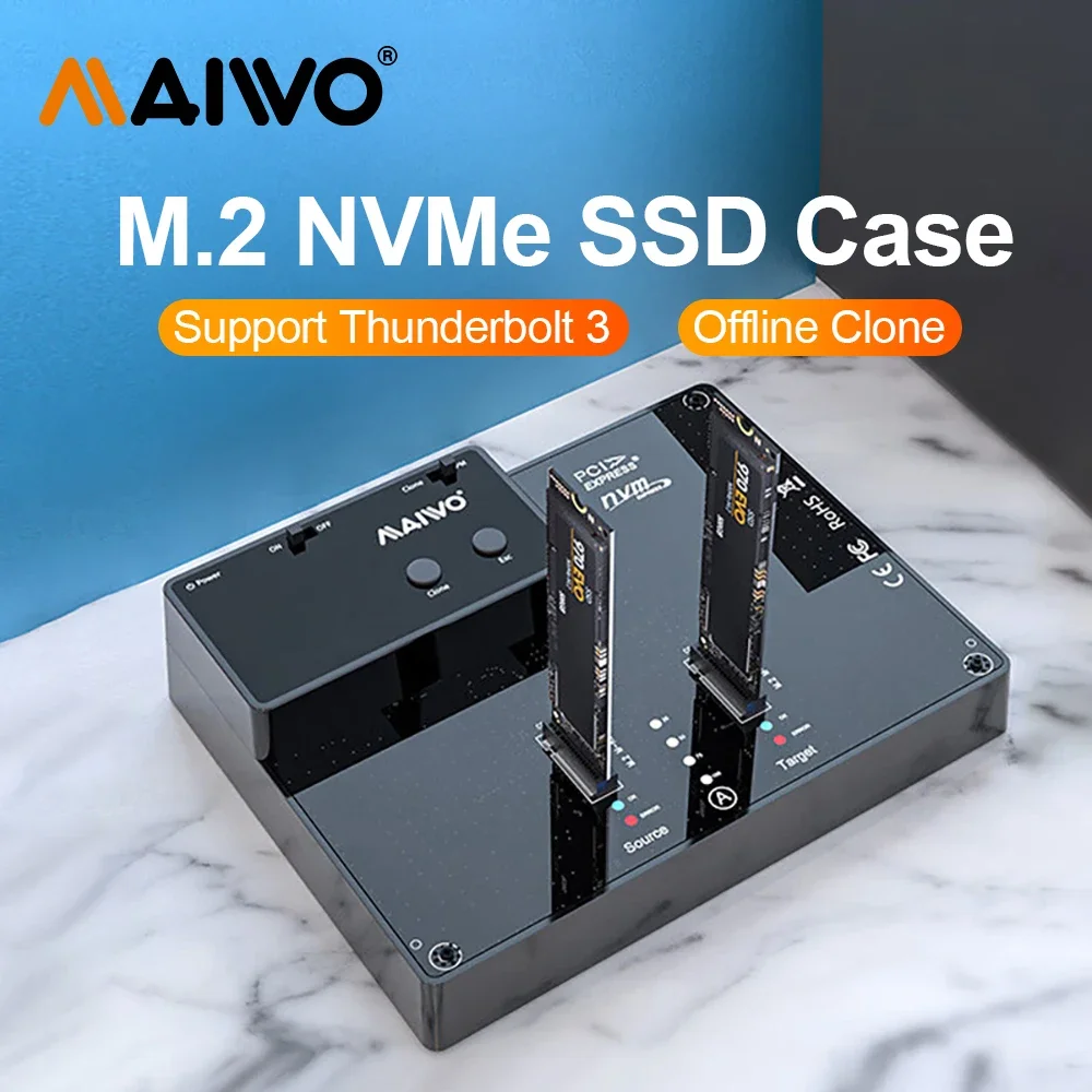 

Maiwo Dual-Bay SSD M.2 Nvme Case External Hard Driver Enclosure Offline Clone USB3.1 Type C NVME Docking Station for M2 SSD case