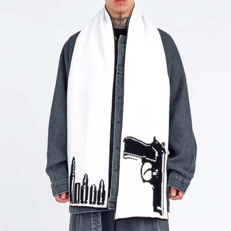 2024 Autumn/Winter Sweater Anime Pistol Knitted Scarf Outdoor Warm Gothic Retro Style Warm Scarf Wholesale Scarf