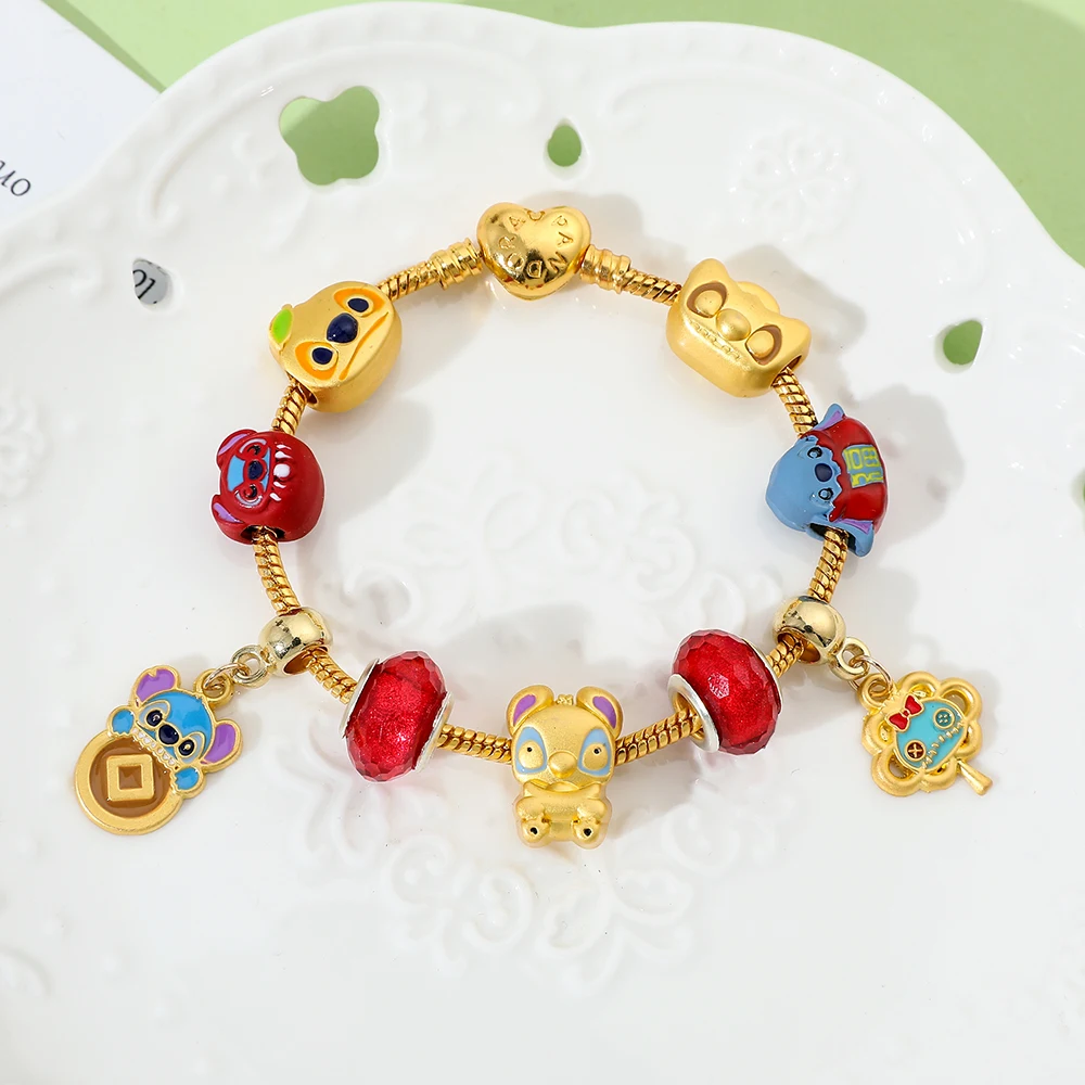 New Disney Series Anime Fashion Cute Stitch Coin Lucky Pendant DIY Versatile Beaded Bracelet