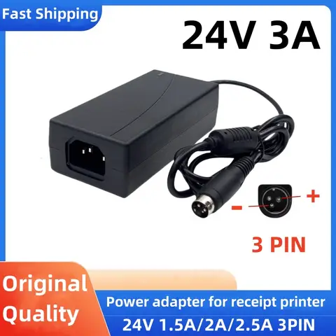 AC Adapter DC 24V 2A 2.5A 3A 3PIN 60W Power Supply For EPSON Samsung Bixolon Gprinter NCR RealPOS POS Thermal Receipt Printer