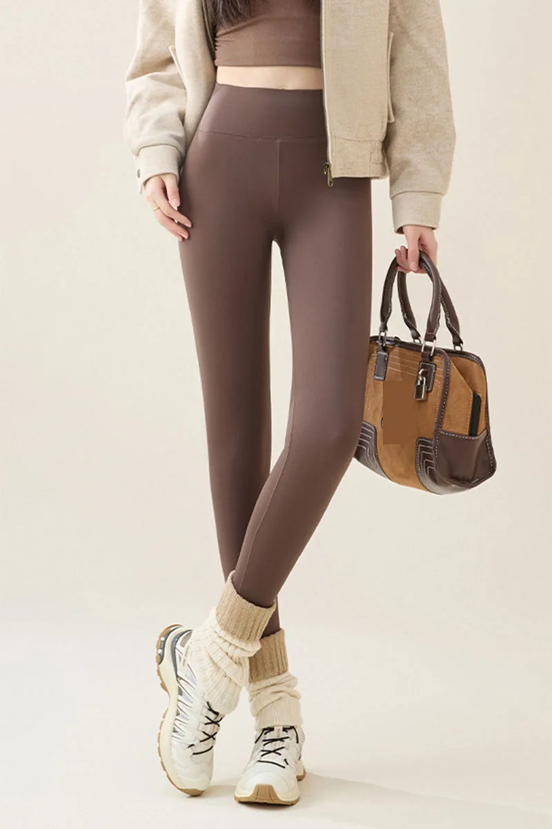 Korean High Waist Plus Velvet Warm Leggings Solid Color Tight Elasticity Outdoor Wear Sharkskin Leggings Winter Yoga Leggings