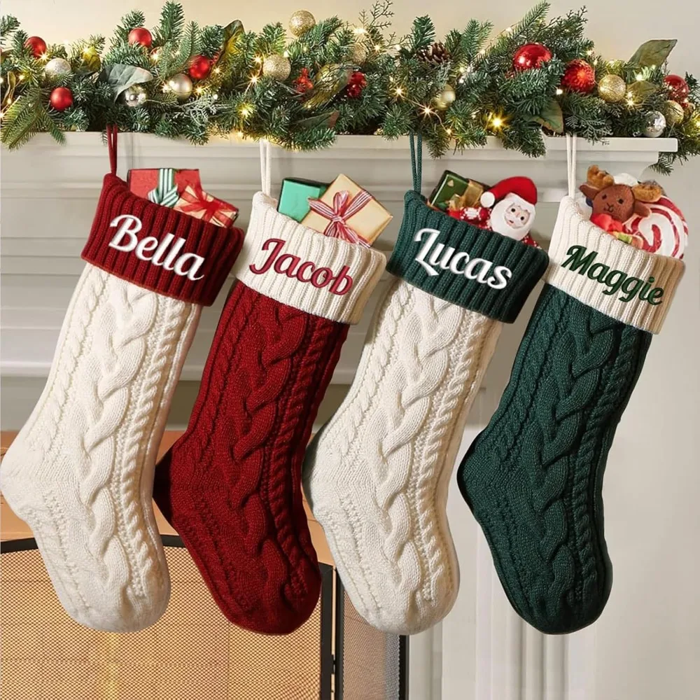 

Christmas Stockings Family Christmas Stockings 18 inch Large Knitted Xmas Fireplace Hanging Stocking.