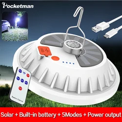 Solar Oplaadbare Camping Led Lamp Afstandsbediening Lading Lantaarn Draagbare Nood Avondmarkt Licht Outdoor Home