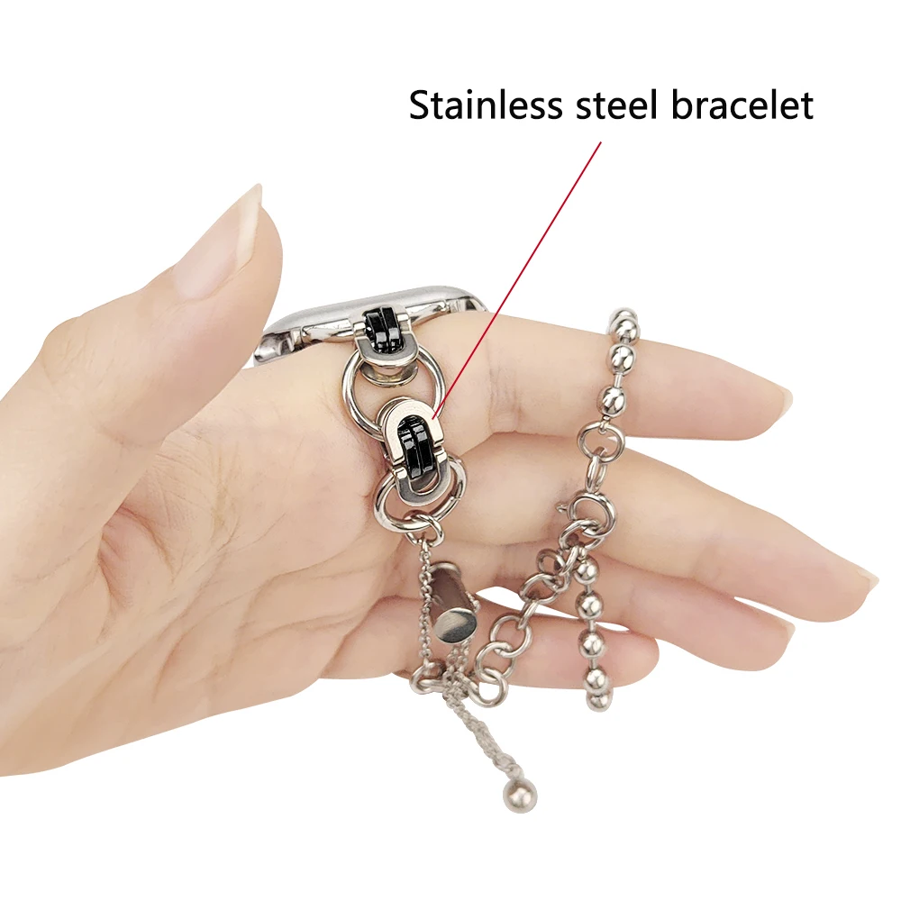 ステンレス鋼ダブルリングブレスレットストラップ Apple Watch Ultra 1/2 49 ミリメートル S10 46-38 ミリメートル男性と女性のストラップ iwatch S9 S8