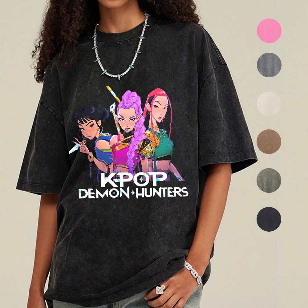 

KPOP Print Washed Tshirt Harajuku Cotton Tee Men Women Unisex Fashion Acid Wash shirts Oversize Fashion Streetwear all Season