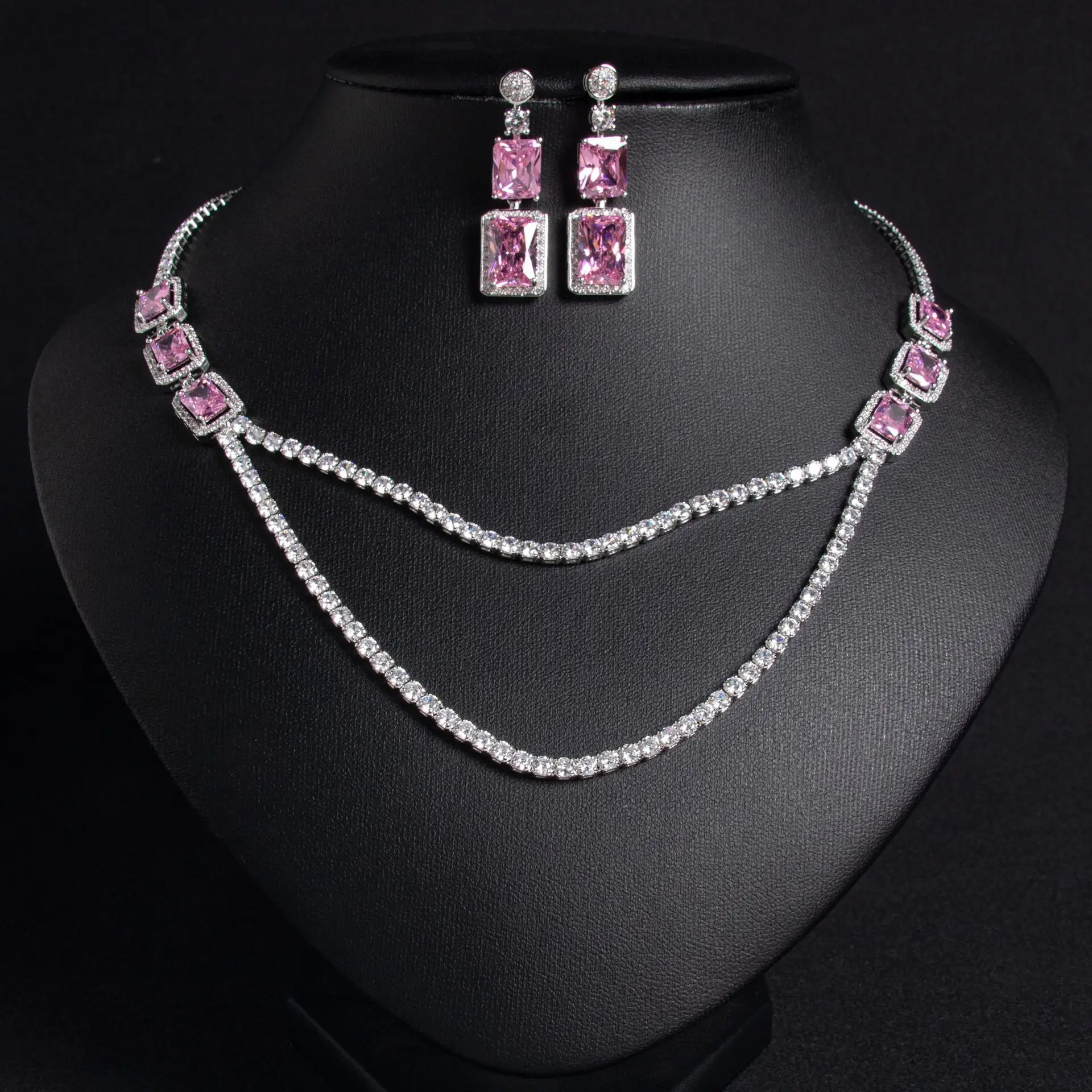 

Shiny design sliver color light luxury jewelry women's necklace earrings set of 2 suitable for wedding dress prom gift M-787