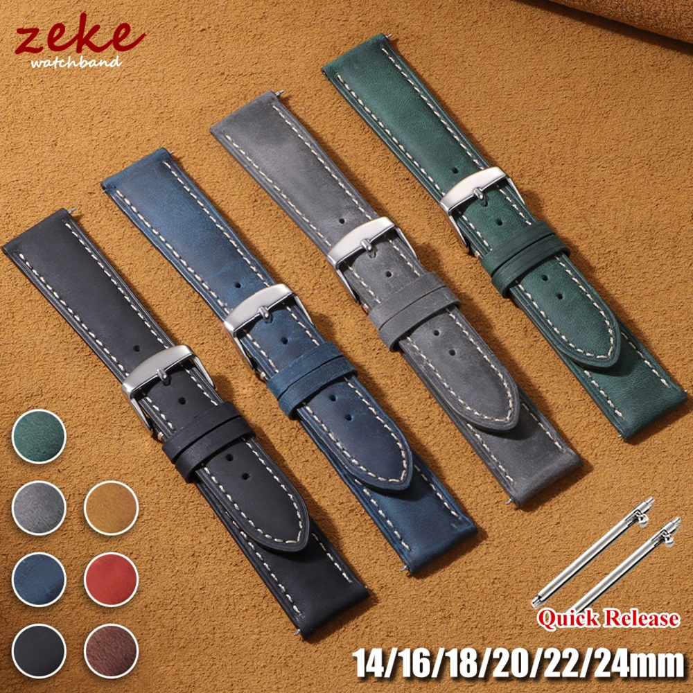 

Vintage Brown Cowhide Leather Watch Strap 14/16/18/20/22/24mm Quick Release Bracelet for Samsung Galaxy Watch 7/6/5/4 Wrist Belt